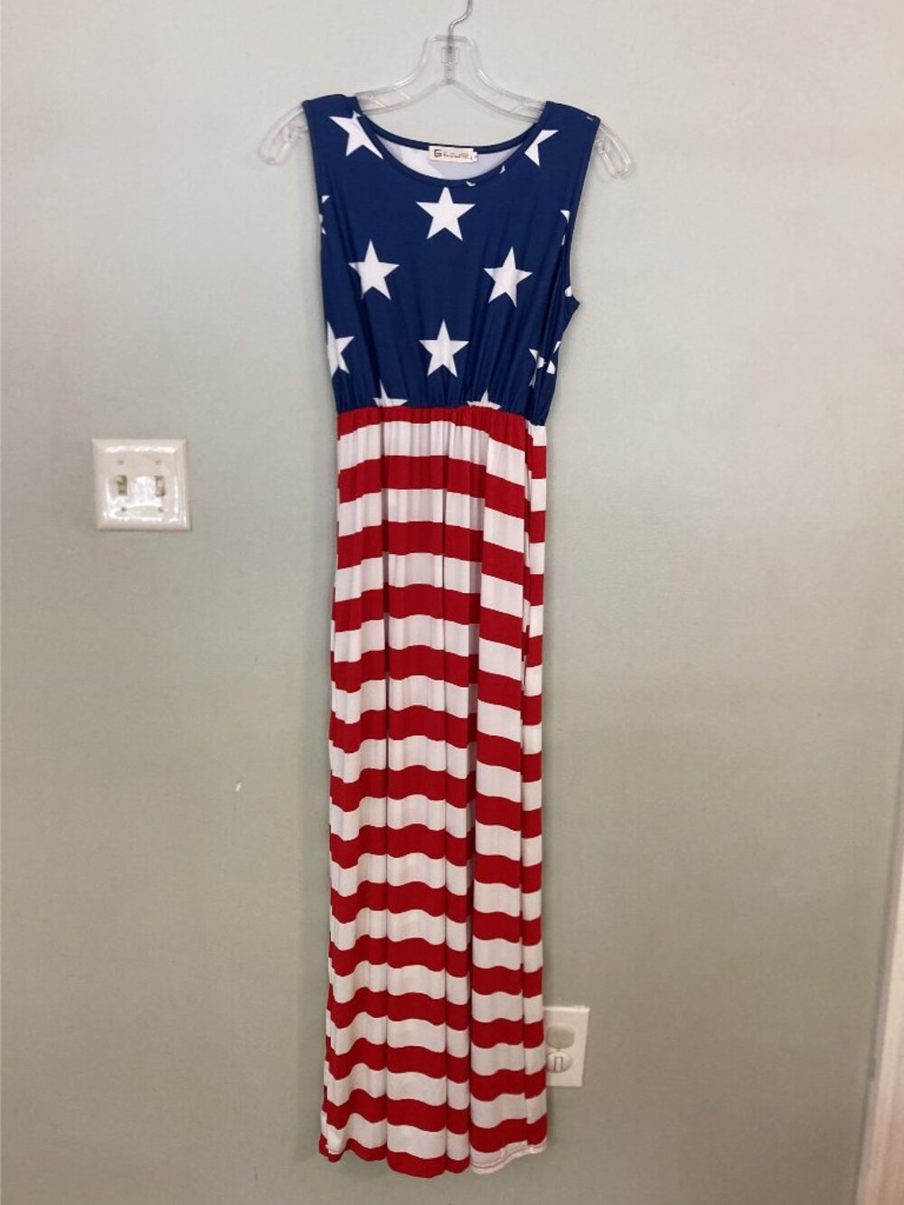 American Flag Maxi Dress Stars & Stripes Sleeveless Patriotic Dress Size S